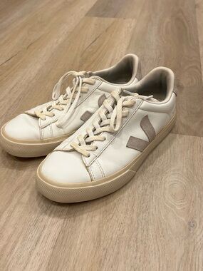 Veja White and Beige Low-Top Sneakers